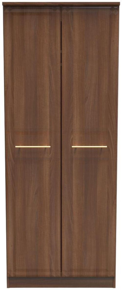 Faye Walnut Effect 2 Door Plain Tall Wardrobe