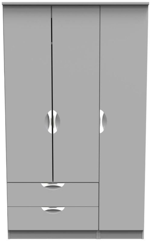 Flora Grey 3 Door Triple Wardrobe - LHF 2 Drawers
