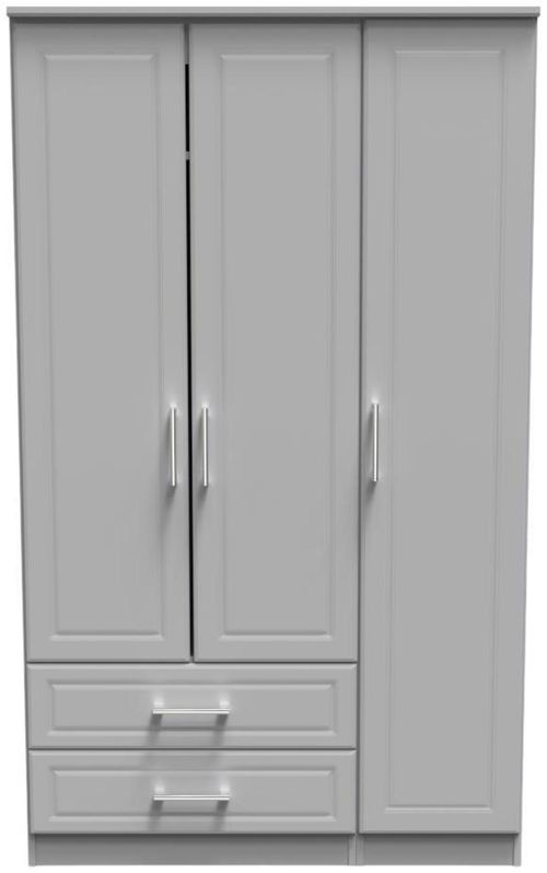 Gina Grey 3 Door Triple Wardrobe - LHF 2 Drawers