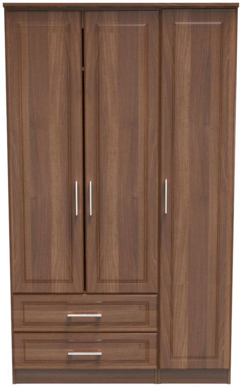 Gina Walnut Effect 3 Door Triple Wardrobe - LHF 2 Drawers