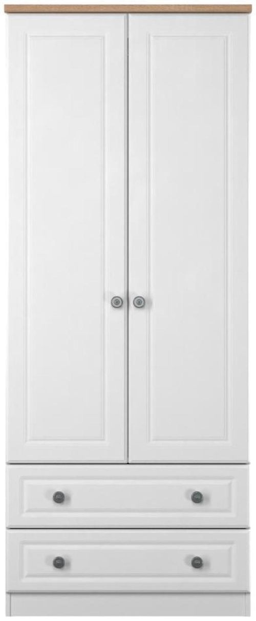 Norfolk White and Oak Effect 2 Door 2 Drawer Double Wardrobe