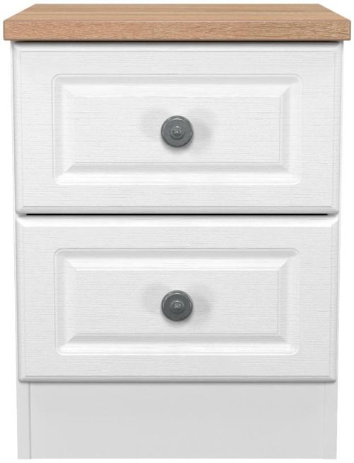 Norfolk White and Oak Effect Oak 2 Drawer Bedside Cabinet