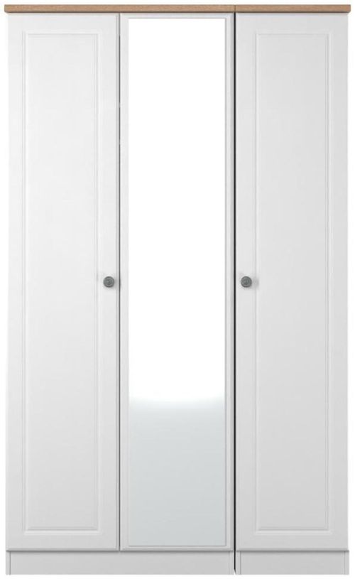 Norfolk White and Oak Effect 3 Door Triple Wardrobe - 1 Mirror