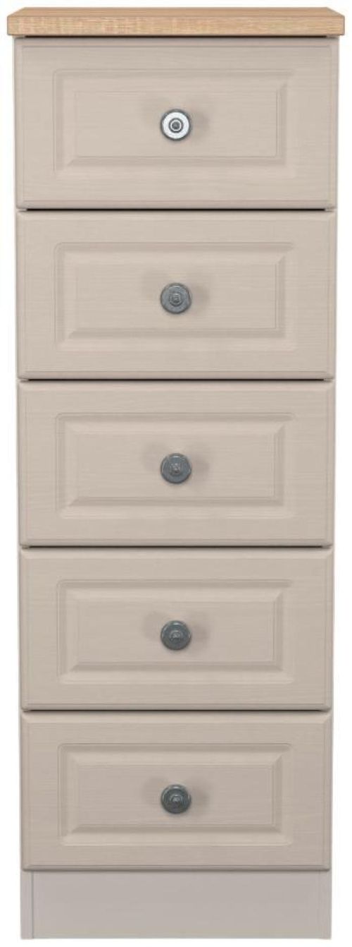 Norfolk Cashmere and Oak Effect 5 Drawer Narrow Chest