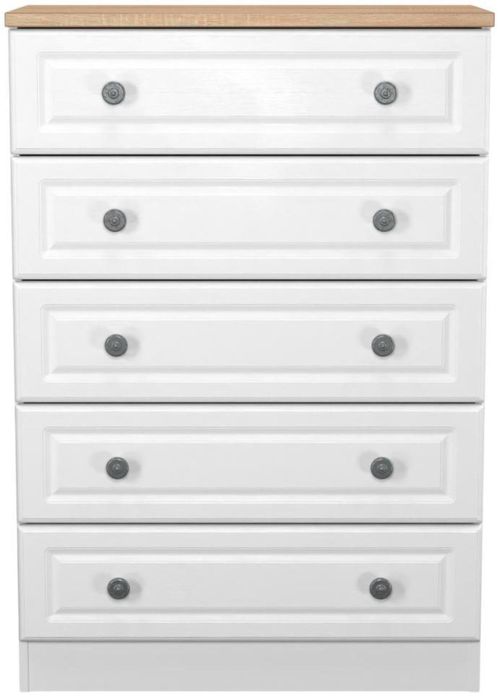 Norfolk White and Oak Effect 5 Drawer Chest