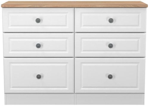 Norfolk White and Oak Effect Oak 6 Drawer Midi Chest