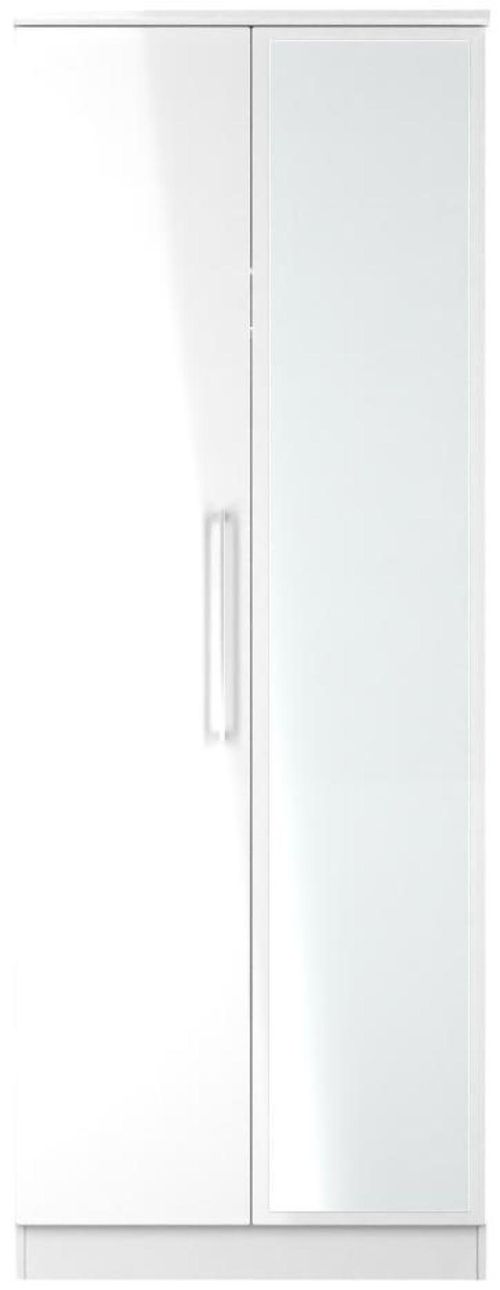 Paris White Gloss 2 Door Tall Wardrobe - 1 Mirror