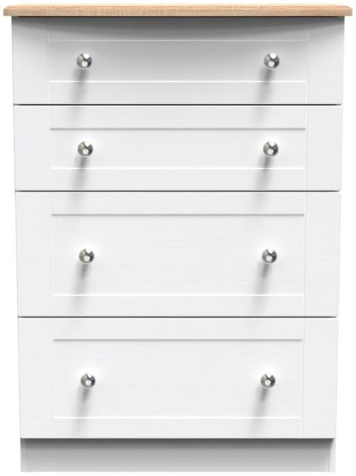 Sussex White and Oak Effect 4 Drawer Deep Chest