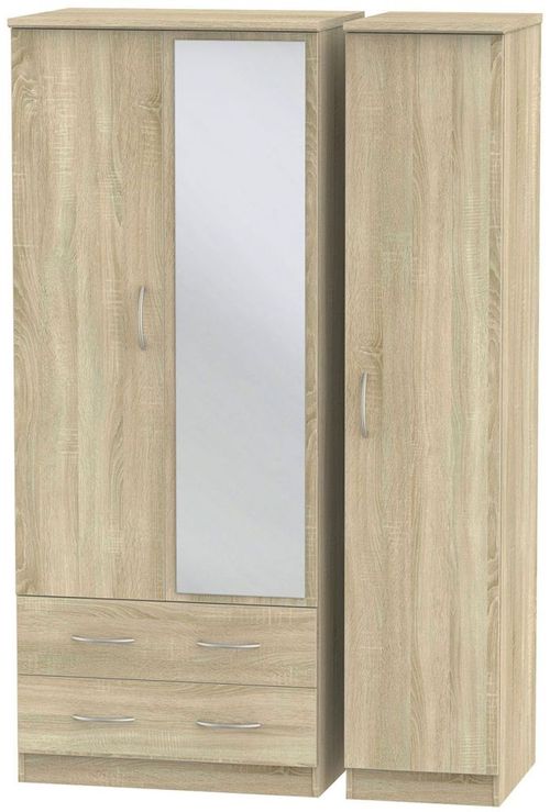 Avon Oak Effect 3 Door Combi Wardrobe - 1 Mirror and LHF 2 Drawers