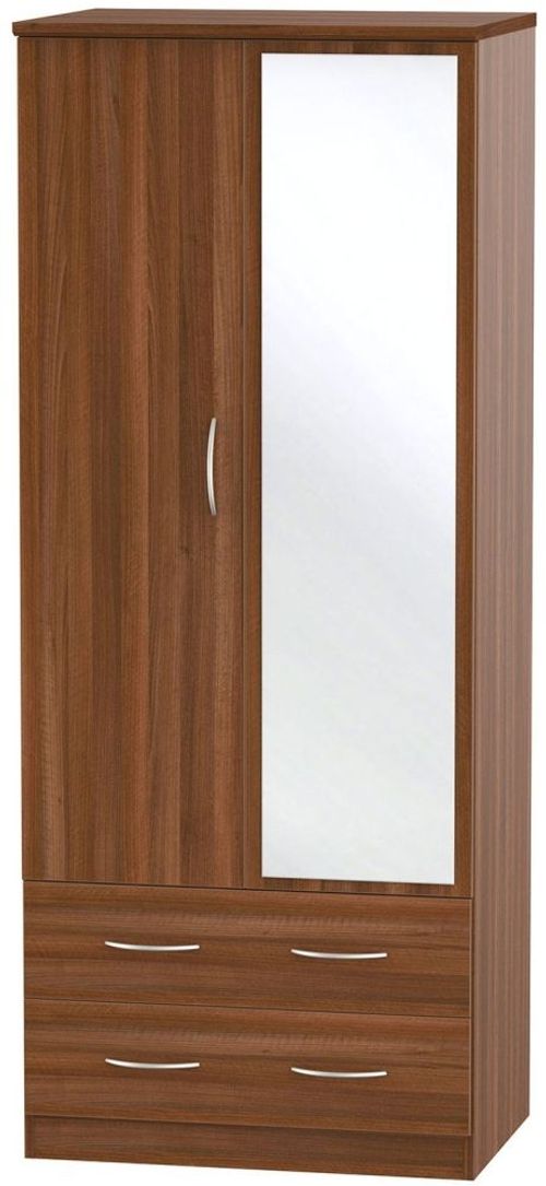 Avon Walnut Effect 2 Door Combi Wardrobe - 1 Mirror