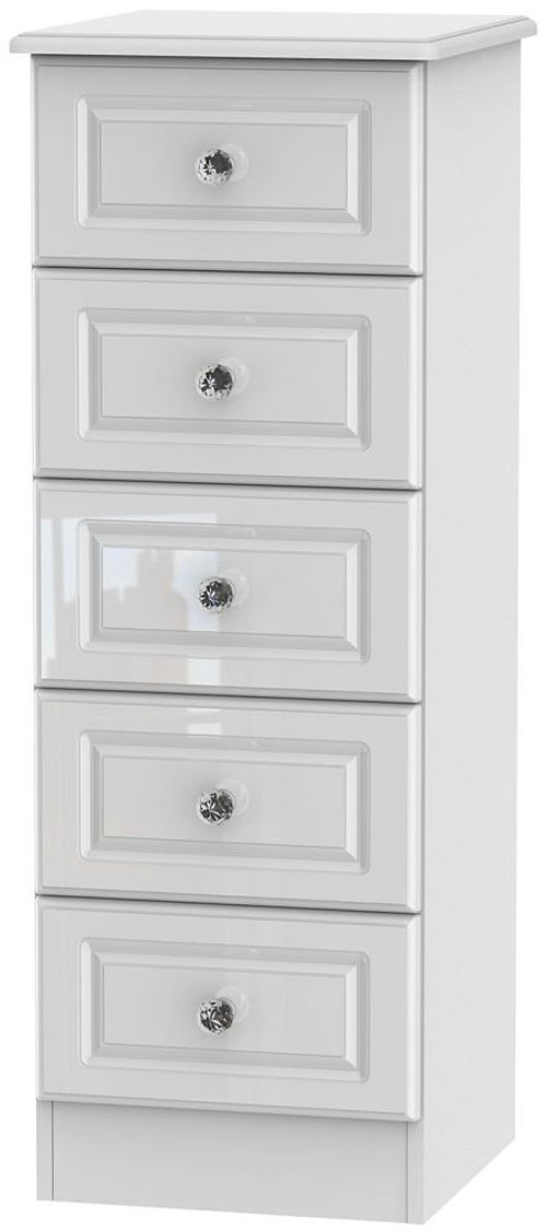 Balmoral White Gloss 5 Drawer Narrow Chest