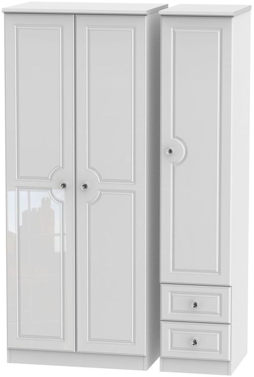 Balmoral White Gloss 3 Door Triple Wardrobe - RHF 2 Drawers