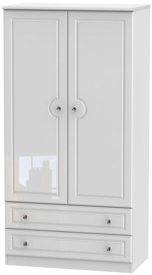 Balmoral White Gloss 2 Door 2 Drawer Double Wardrobe - 182.4cm