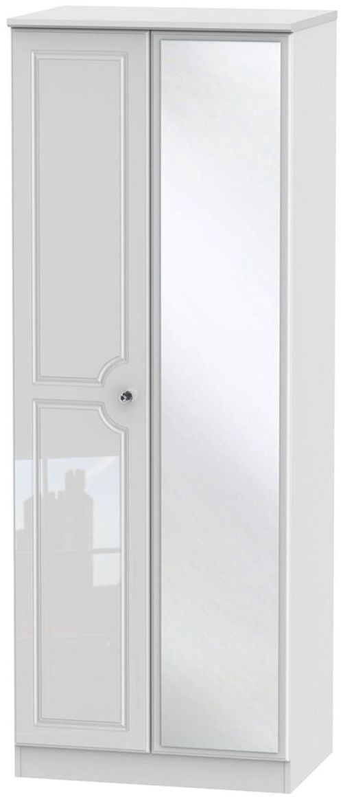 Balmoral White Gloss 2 Door Tall Wardrobe - 1 Mirror