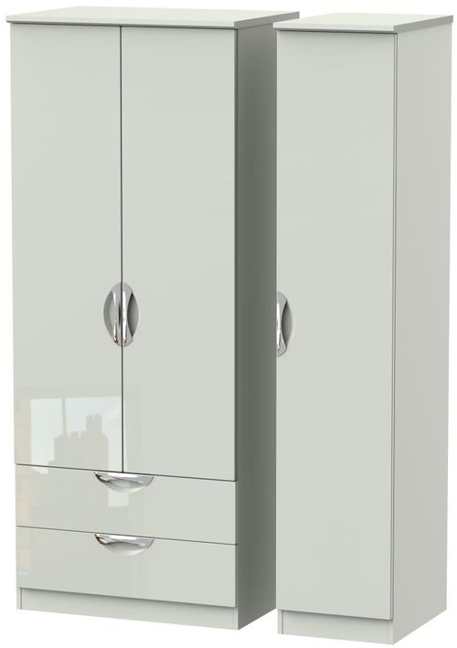 Camden Gloss Cashmere 3 Door Triple Wardrobe - LHF 2 Drawers