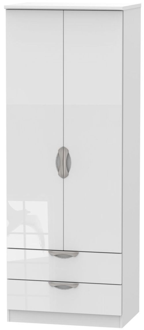 Camden White Gloss 2 Door 2 Drawer Tall Wardrobe