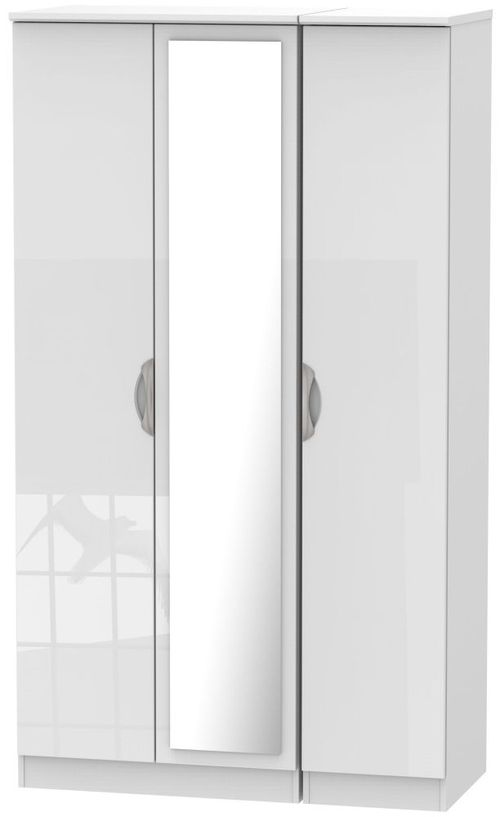 Camden White Gloss 3 Door Tall Triple Wardrobe - 1 Mirror