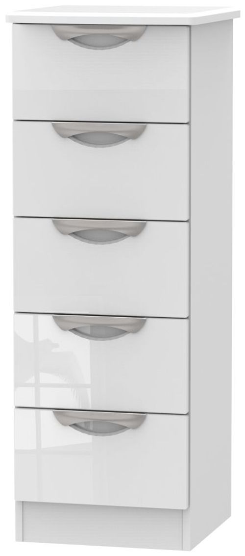 Camden White Gloss 5 Drawer Narrow Chest