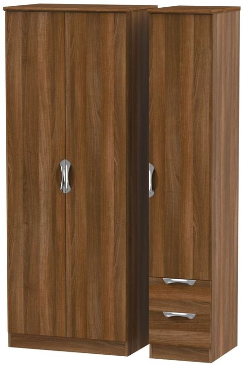 Camden Walnut Effect 3 Door Tall Triple Wardrobe - RHF 2 Drawers
