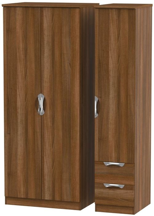Camden Walnut Effect 3 Door Triple Wardrobe - RHF 2 Drawers
