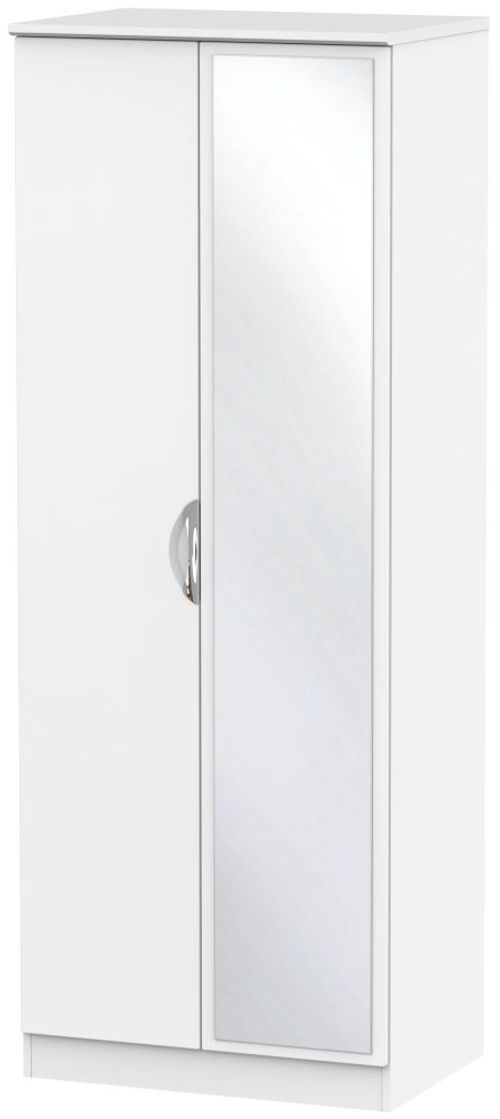 Camden White Matt 2 Door Tall Wardrobe - 1 Mirror