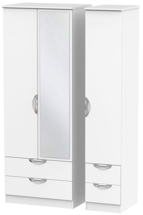 Camden White Matt 3 Door Tall Combi Wardrobe - 1 Mirror