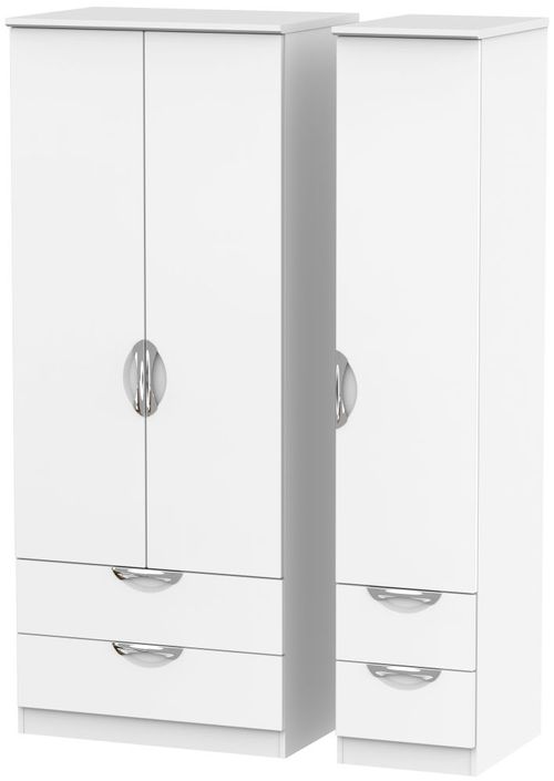 Camden White 3 Door Triple Wardrobe - 4 Drawers