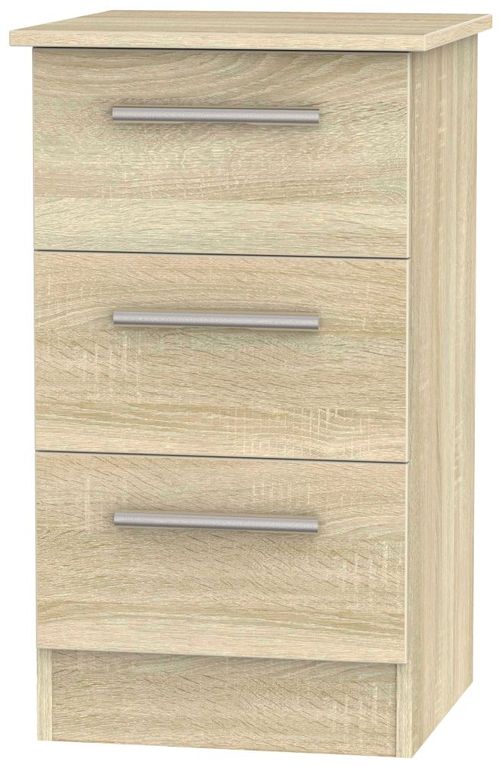 Contrast Oak Effect 3 Drawer Beside Cabinet