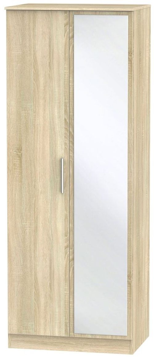 Contrast Oak Effect 2 Door Tall Wardrobe - 1 Mirror