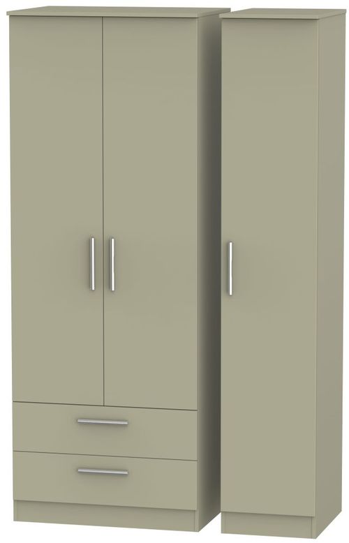 Contrast Mushroom 3 Door Triple Wardrobe - LHF 2 Drawers