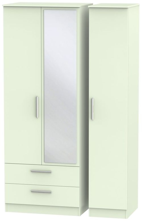 Contrast Cream 3 Door Tall Combi Wardrobe - 1 Mirror and LHF 2 Drawers