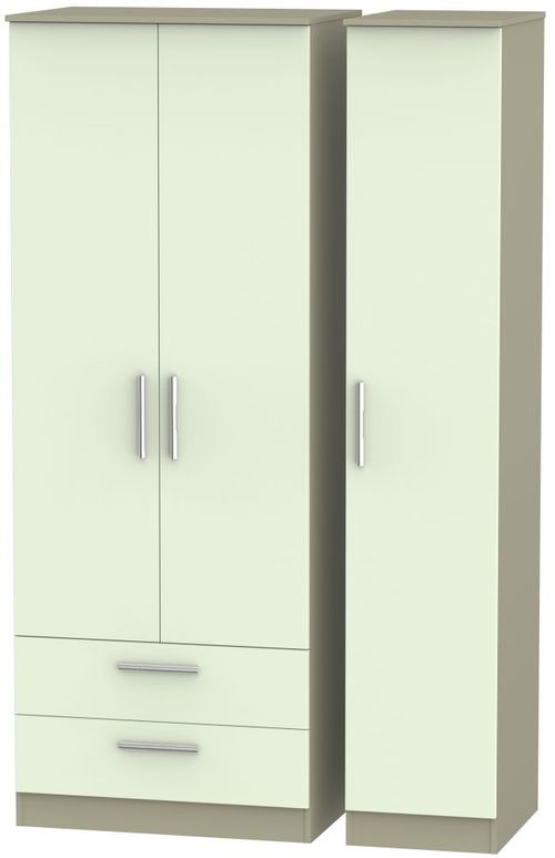 Contrast Cream and Mushroom 3 Door Triple Wardrobe - LHF 2 Drawers