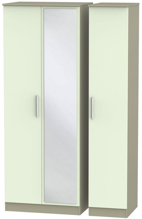 Contrast Cream and Mushroom 3 Door Triple Wardrobe - 1 Mirror
