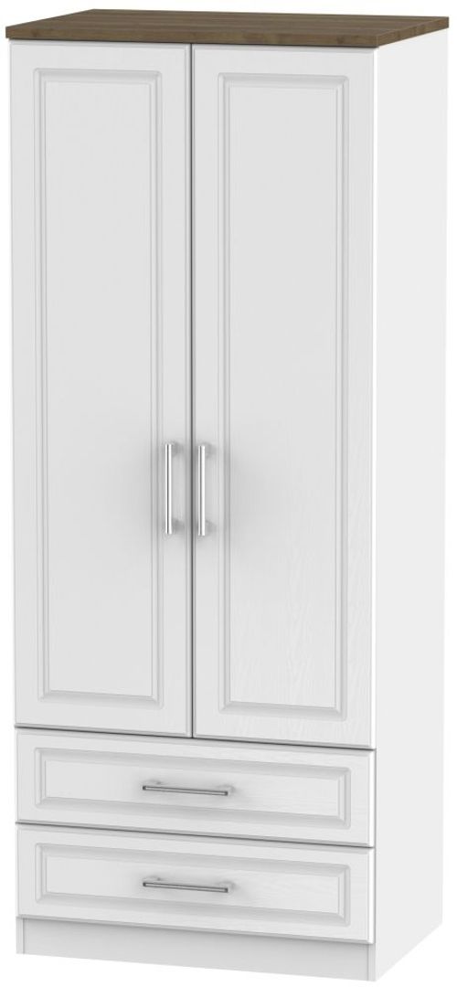 Kent White and Oak 2 Door 2 Drawer Double Wardrobe