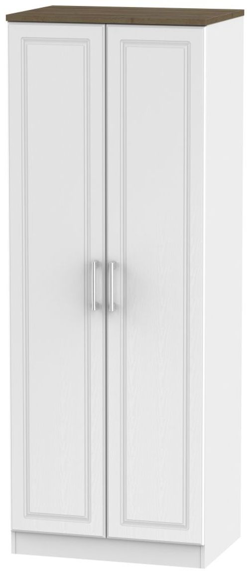 Kent White and Oak 2 Door Plain Tall Wardrobe