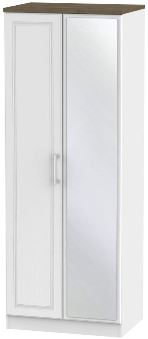 Kent White and Oak 2 Door Tall Wardrobe - 1 Mirror