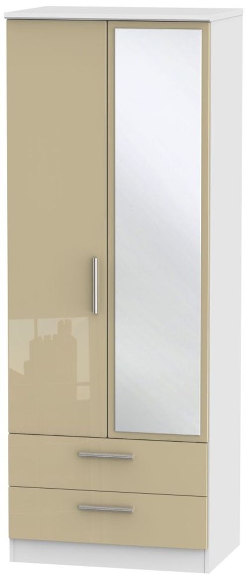 Knightsbridge Mushroom and White 2 Door Combi Wardrobe - 1 Mirror