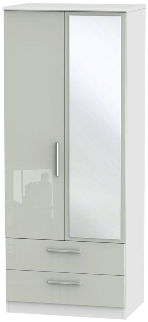 Knightsbridge Cashmere Gloss and White 2 Door Tall Combi Wardrobe - 1 Mirror