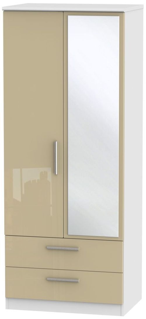Knightsbridge Mushroom and White 2 Door Tall Combi Wardrobe - 1 Mirror