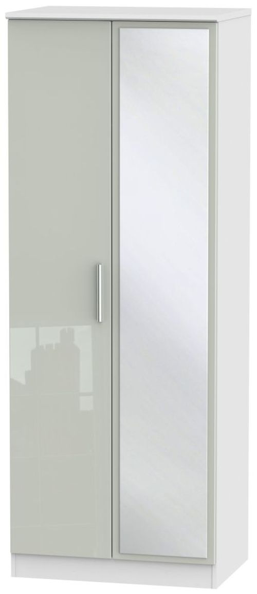 Knightsbridge Cashmere Gloss and White 2 Door Tall Wardrobe - 1 Mirror