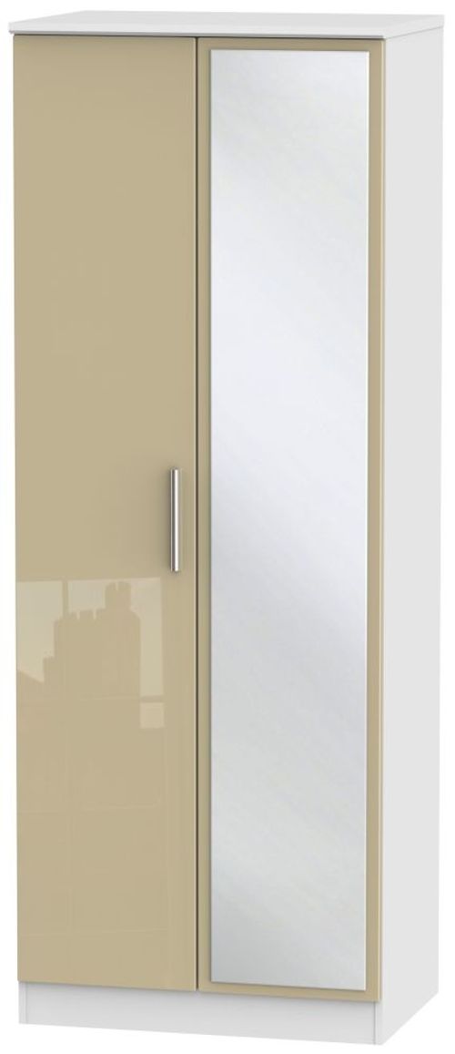 Knightsbridge Mushroom and White 2 Door Tall Wardrobe - 1 Mirror