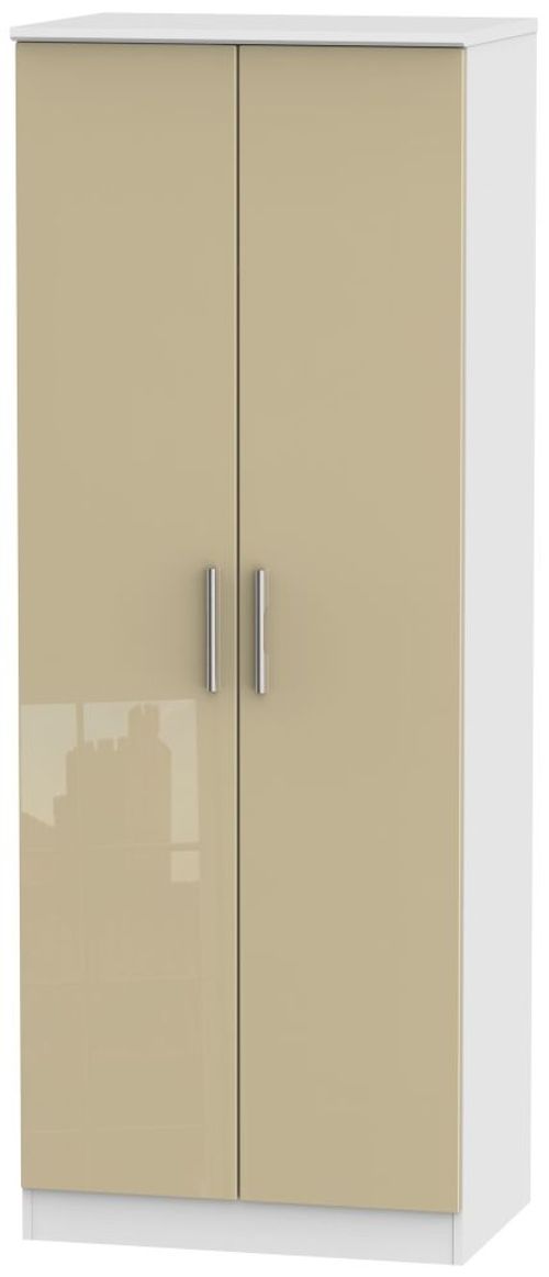 Knightsbridge Mushroom and White 2 Door Plain Tall Wardrobe