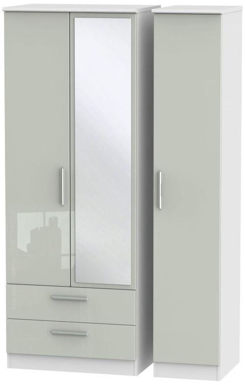 Knightsbridge Cashmere Gloss and White 3 Door Tall Combi Wardrobe - 1 Mirror and LHF 2 Drawers