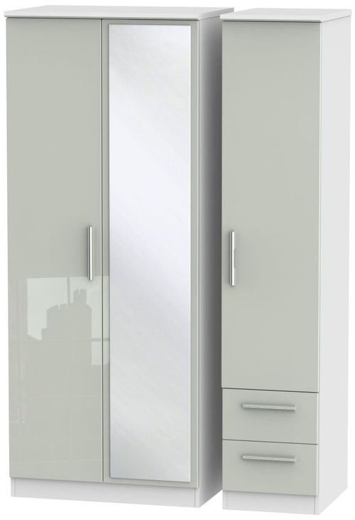 Knightsbridge Cashmere Gloss and White 3 Door Combi Wardrobe - 1 Mirror and RHF 2 Drawers