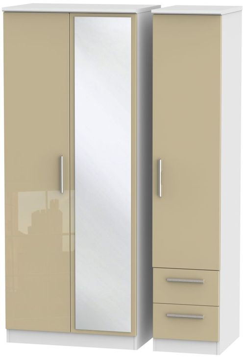 Knightsbridge Mushroom and White 3 Door Combi Wardrobe - 1 Mirror and RHF 2 Drawers