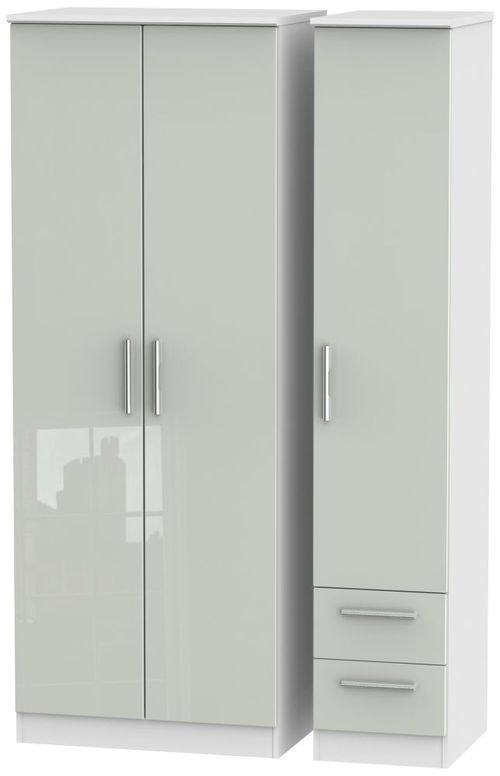 Knightsbridge Cashmere Gloss and White 3 Door Tall Triple Wardrobe - RHF 2 Drawers