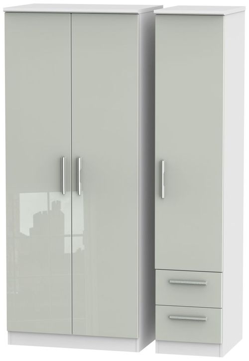 Knightsbridge Cashmere Gloss and White 3 Door Triple Wardrobe - RHF 2 Drawers