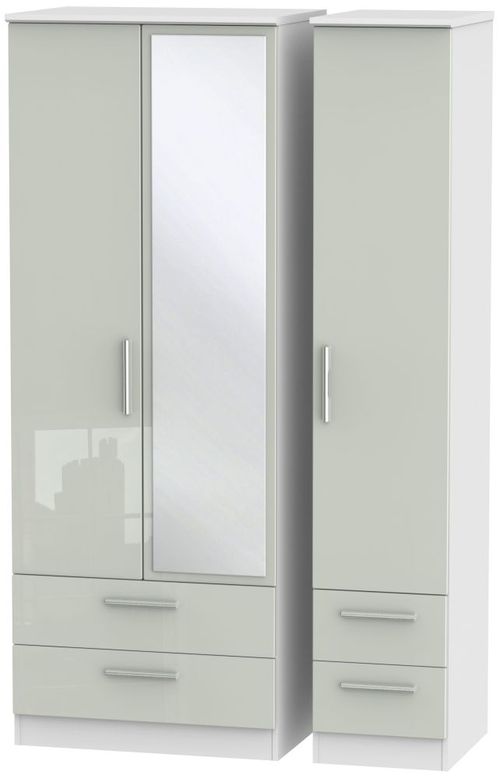 Knightsbridge Cashmere Gloss and White 3 Door Tall Combi Wardrobe - 1 Mirror