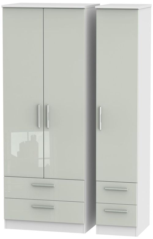 Knightsbridge Cashmere Gloss and White 3 Door Tall Triple Wardrobe - 4 Drawers