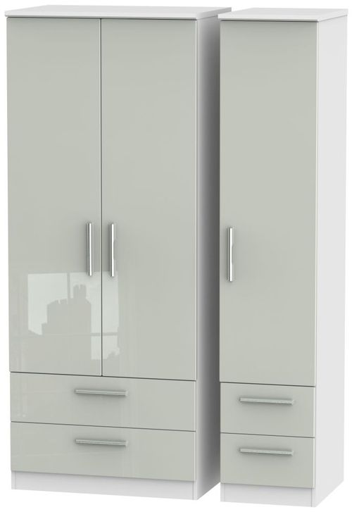 Knightsbridge Cashmere Gloss and White 3 Door Triple Wardrobe - 4 Drawers